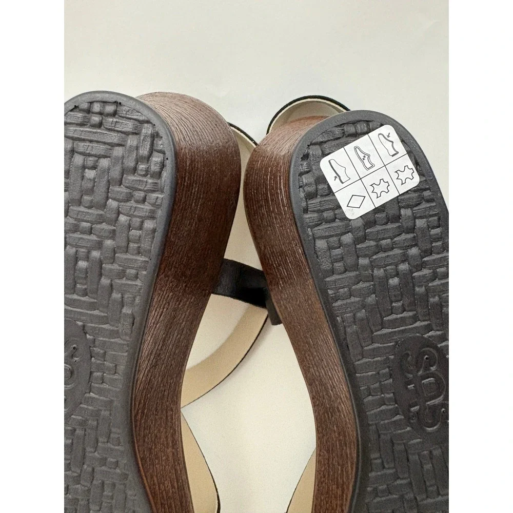 SAS Delight Wedge Heel Sandals Size 9.5 Black Web Leather Multi Strap Casual